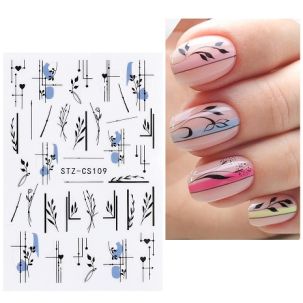 Sticker ongle tiges feuilles nail art 