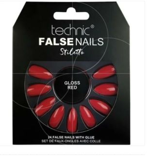 False nails Stiletto red gloss