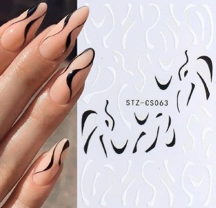 Décoration des ongles sticker nail art vagues blanches et noires